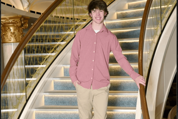 Image of Shenandoah University business student Nathan Simmons '25 on a staircase.